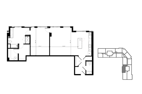 Floor plan for 1 bed, 1.5 baths, 1270 sqft